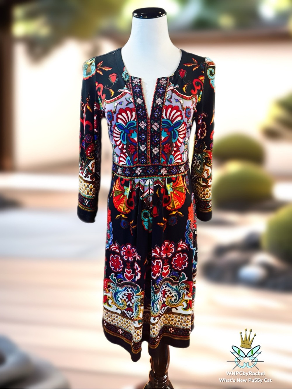 ECI Black Graphic Beaded Jersey Dress, Size 8